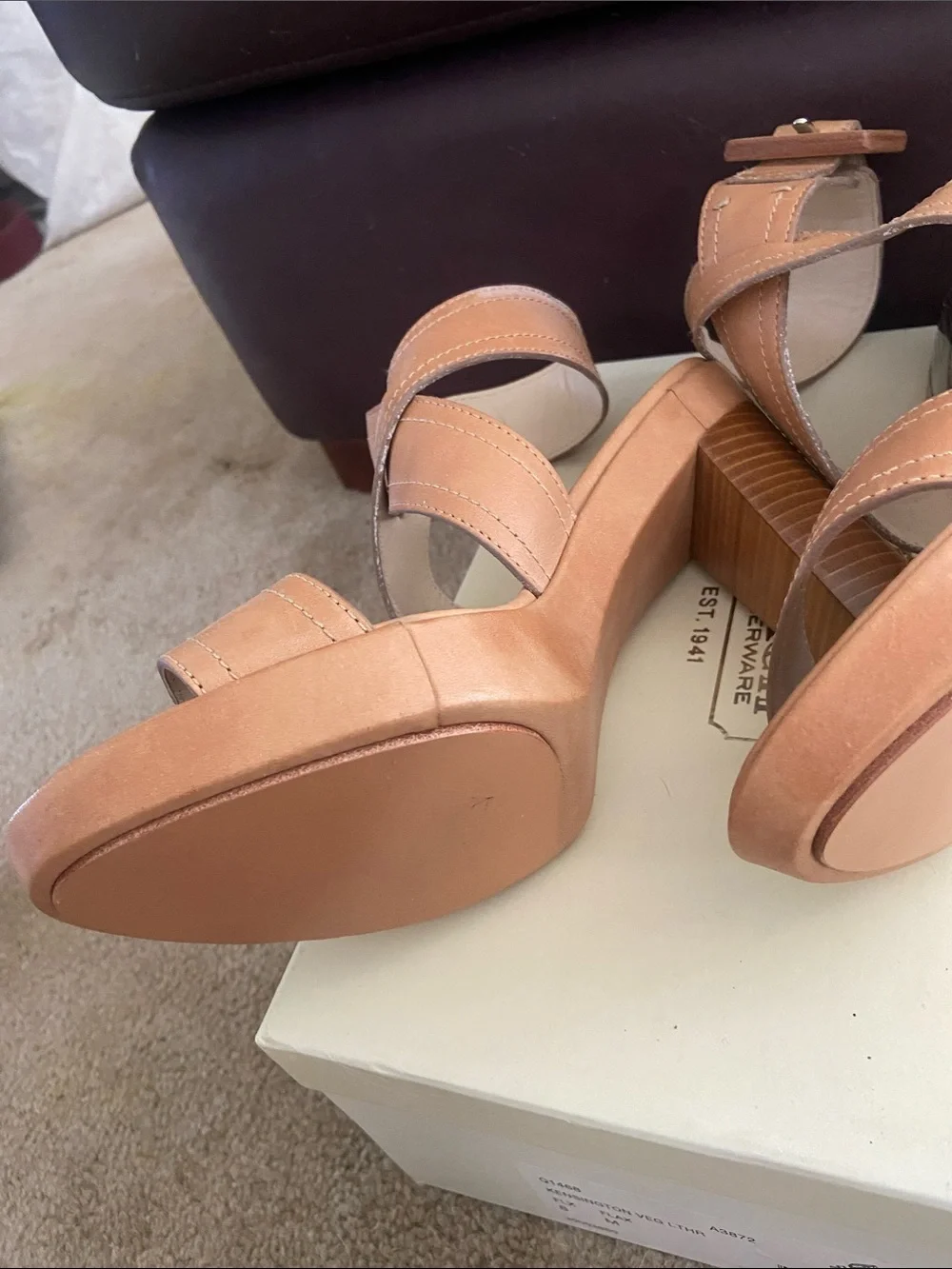 Coach Tan Leather Cross-Strap Ankle Buckle sandals